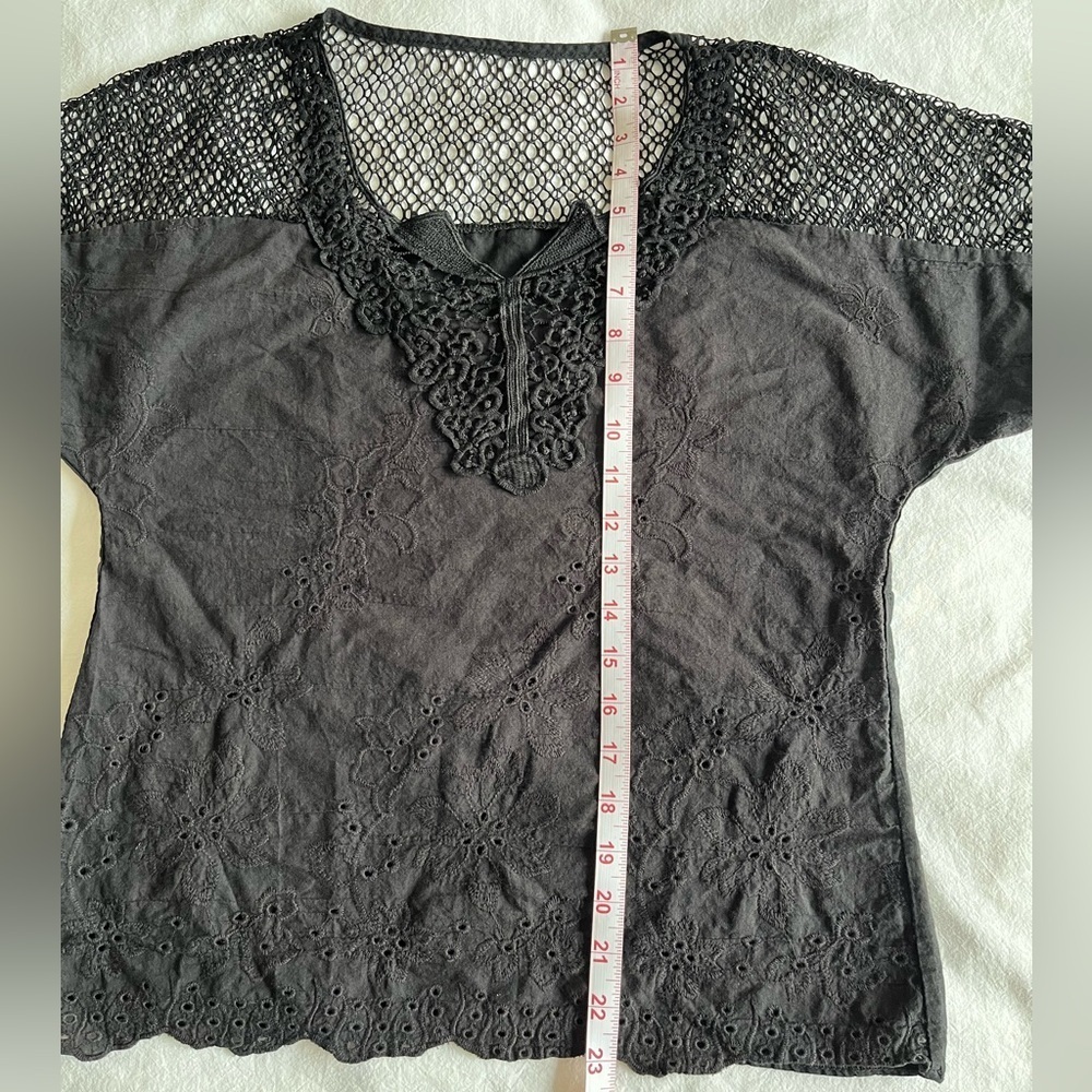Chic Black Lace Crochet Eyelet Blouse Embroidered Festival Boho Peasant Goth - Picture 9 of 10
